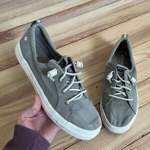 Sperry Crest Vibe Womens 10M Grey Canvas Slip On Sneaker boat shoe loafer casual